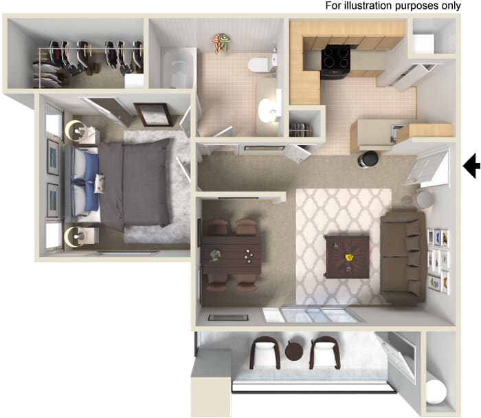 A2 1 Bed 1 Bath Floor Plan A2 1 Bed 1 Bath Floor Plan at Waterstone Apartment Homes, Tracy, CA 95377